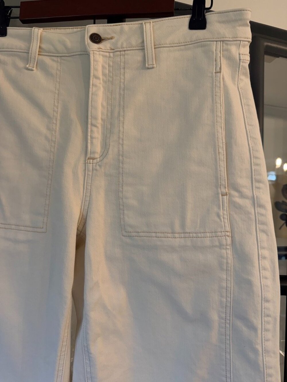 Chico's Off White High Rise Utility Patch Pocket Straight Crop Jeans 0.5R 6